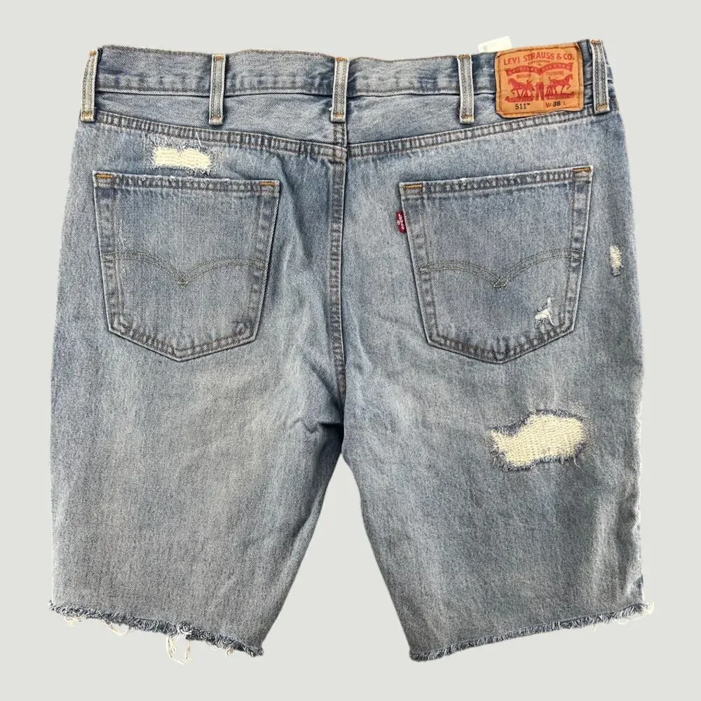 Levi’s 511 Distressed Denim Shorts Light Wash Men’s 38 Cutoff Jean